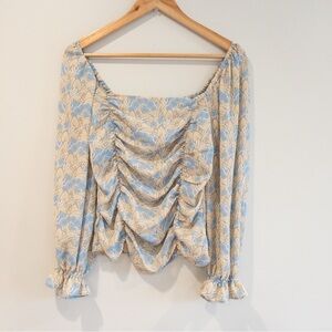 Rose + Olive Shirred Smocked Back Floral Square Neck Blouse Size Medium